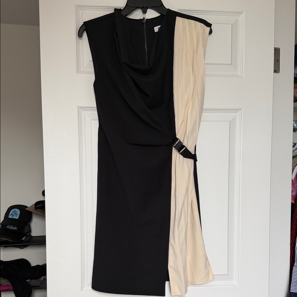 DKNY Asymmetrical Dress in Black and Cream